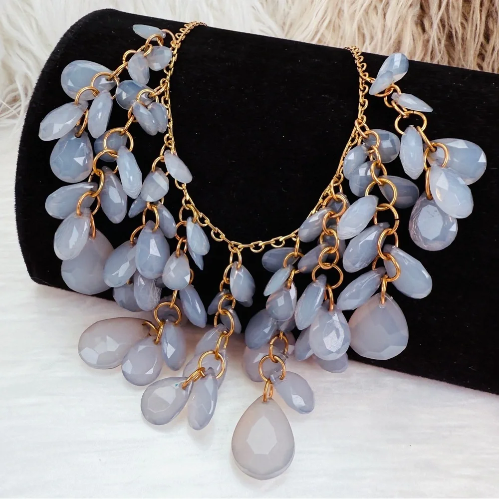 Light Lavender Faceted Teardrop Statement Necklace & Dangle Earrings Set